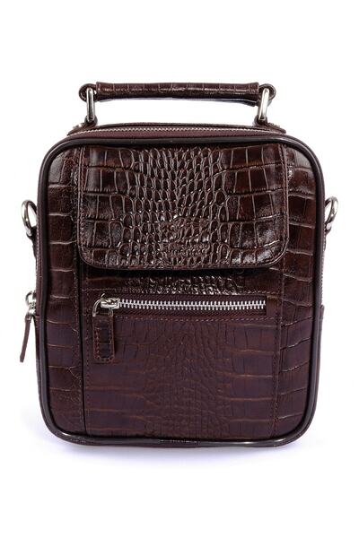 KANGAROO KINGDOM Timsah Desen Erkek Postacı & El Çantası Hakiki Dana Deri Kro...