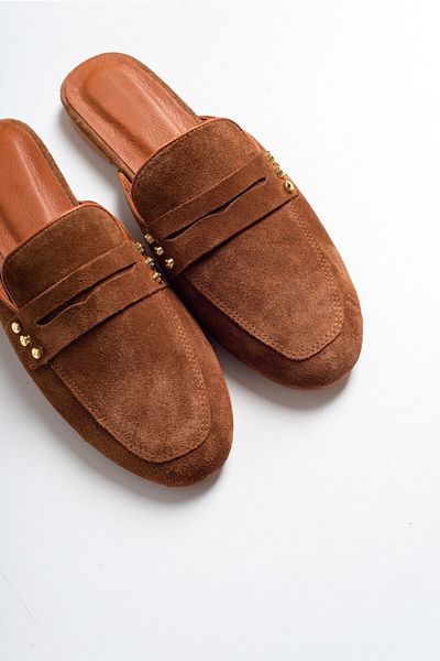 LuviShoes 165 Genuine Leather Tan Suede Women's Slippers
