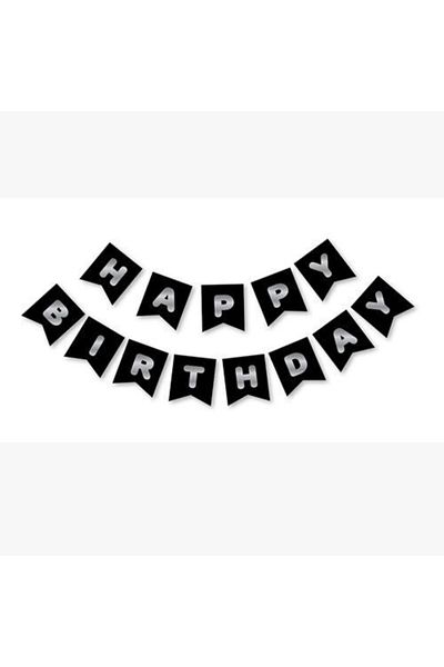 MERİ PARTİ Μαύρο ασημί Happy Birthday Επιχρυσωμένο πανό