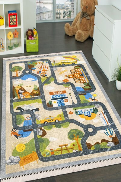 Modern home Mini Kasaba Araba Yollu Çocuk Halısı