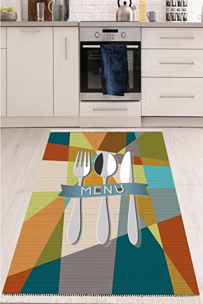 Modern home Çatal Kaşık Temalı Dekoratif Mutfak Halısı Kolay Temizlenebilen D...