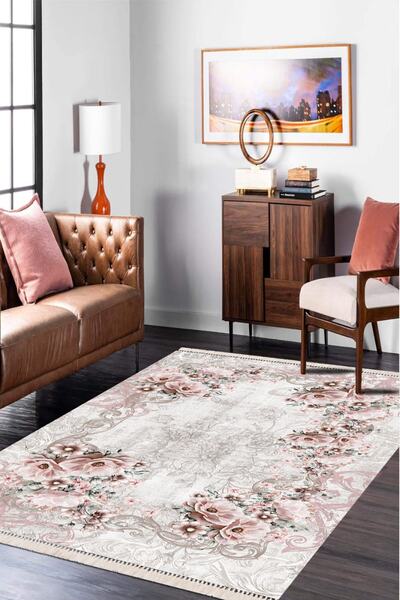 Modern home Çiçekli Tasarım Modern Halı Yolluk Kolay Temizlenebilen Deri Kaym...