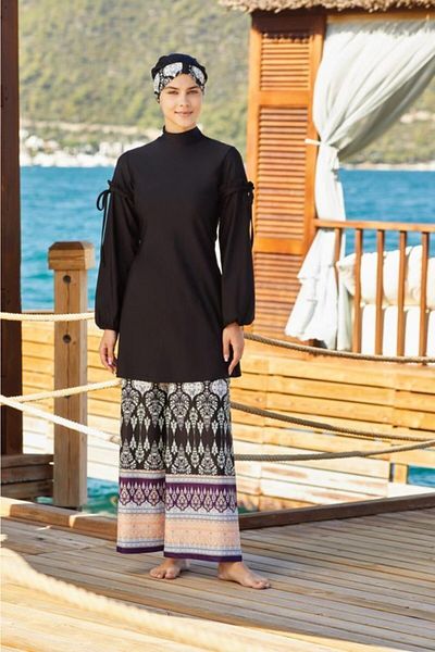 Adasea Дамски черен бански костюм с дизайн от ликра Modest
