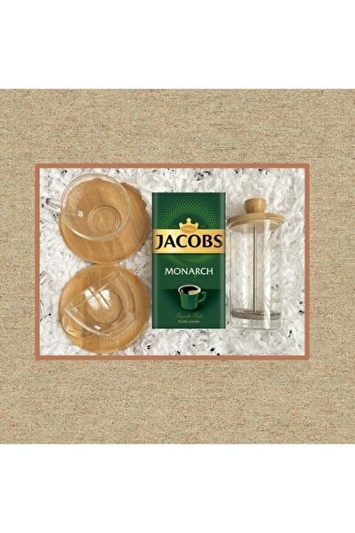 Jacobs Monarch 250 Gr & Cam French Press & Bambu Tabaklı Fincan  2'li  Hediye...