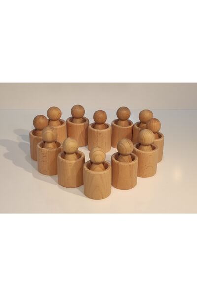 aliwooden Naturel Waldorf Insan Figürleri ve Kaseleri 12'li