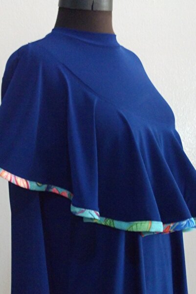 eflin Γυναικεία Ρούχα Μεγάλου Μεγέθους Σαξ Μπλε Βαλόν Πλήρως Καλυμμένο Μαγιό Τσόκερ