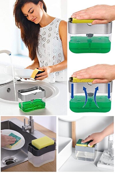 BİTERSE 2-в-1 дозатор за течен сапун с помпа и държач за гъба