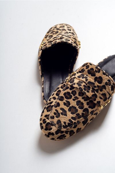 LuviShoes Papuci de damă maro din piele naturală leopard