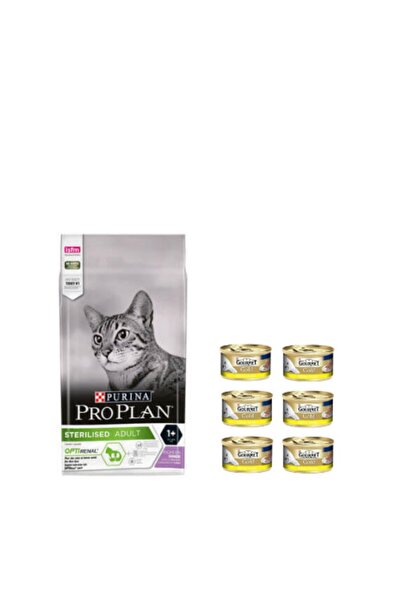 Pro Plan Strılısed Hindili Kısır Kedi Maması 3 Kg + Gourmet Kıyılmış Tavuklu Konserve 6 Adet