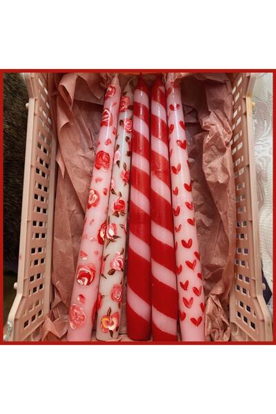 Soi Candle Store Pembe Kırmızı Beyaz Şamdan Mumu Set
