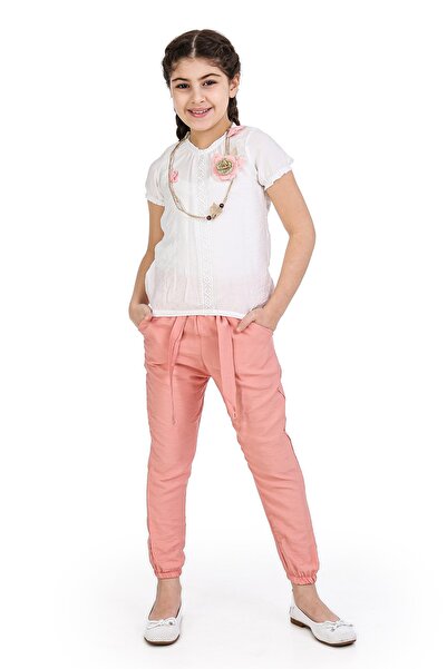 Smile Kids Girl's Stripe Necklace Lace Trousers Top and Bottom Set