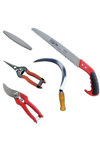 Depolife Garden Vineyard Pruning Shears Tree Branch Cutting Saw Herb Sickle Scythe Sharpening File Stone Gardening Set 5 Pieces