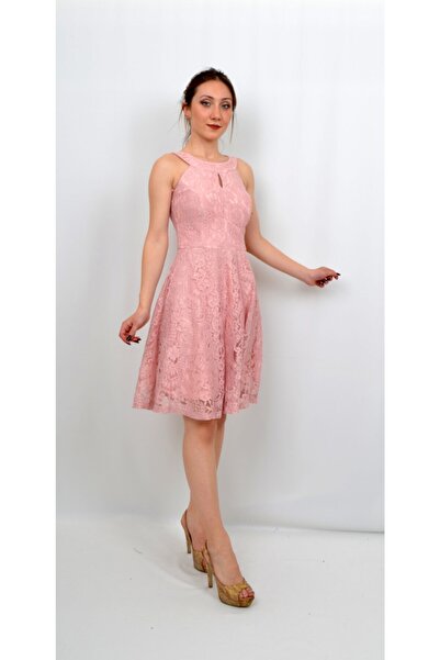 ALİS DRESS Kadın Pembe Rengi Sırt Detaylı Dantel Abiye