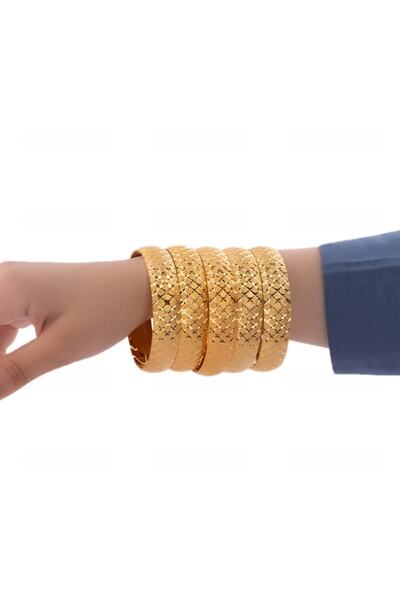 Yıldız Gold İmitasyon 22 Ayar Altın Kaplama Desenli 1.5 Cm Bilezik