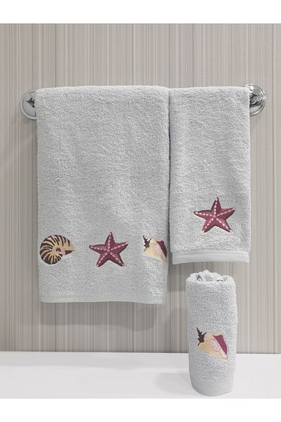 Tanem Home Starfish Embroidered 3 Piece Towel Set 30x50 / 40x60 / 50x90 Cm