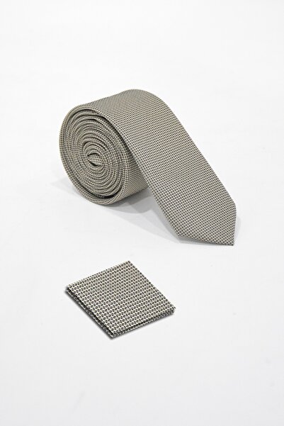 VEAVEN Men's Dot Textured Tie and Handkerchief Set Vavn008-0000002-1 Gray