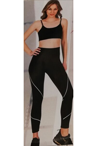 Mary Lüx Γυναικείο αθλητικό κολάν με μαύρη λευκή ρίγα ψηλόμεσο φαρδύ ζώνη