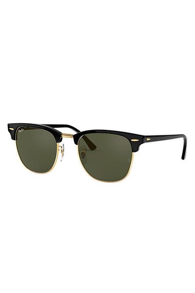 Ray-Ban CLUBMASTER CLASSIC RB3016 W0365 51-21 Unisex Sunglass Polished Black on Gold_G-15 Green