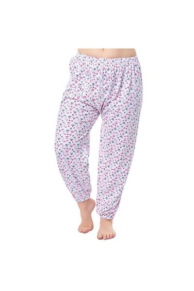 Seher Yıldız Pantaloni de pijama lungi elastici cu model alb de iarnă din 2 piese pentru femei