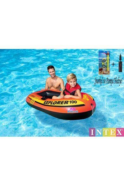hediyecik Inflatable Explorer 100 Pool And Sea Boat Set 147x84x36 Cm Snorkel And Pump Gift