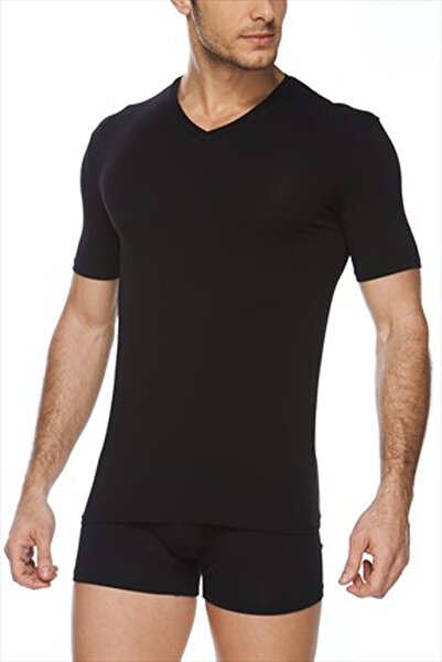 Q-EN Ανδρικό μπλουζάκι από μπαμπού μαύρο με λαιμόκοψη