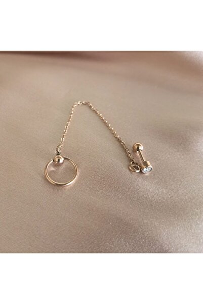 Bylin Takı 316 L Cerrahi Çelik Zincirli, Çiftli Pircing-1 Adet