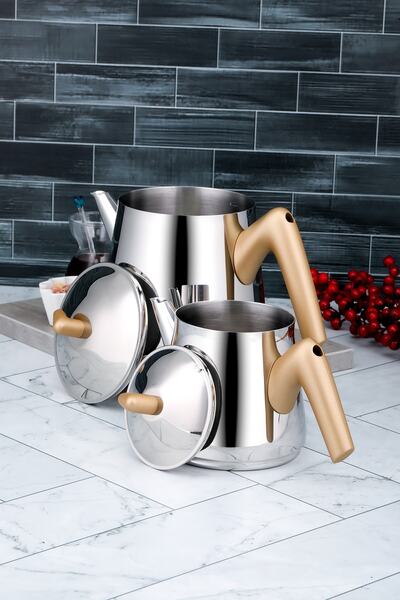 Cooker Modern Steel Boomerang Medium Teapot Set (Gold)