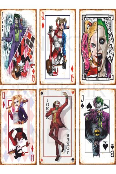 Hayat Poster Σετ με 6 Μίνι ρετρό ξύλινες αφίσες Joker και Harley Quinn