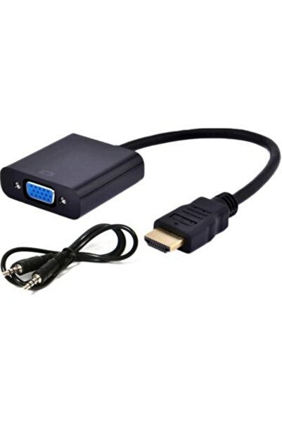 ATAELEKTRONİK Monitor Çevirici Hd Hdmı To Vga Wga Adaptör Ses Destekli + Aux Dönüştürücü Kablosu