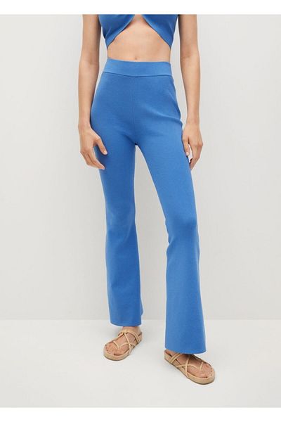 MANGO Woman Women's Blue Flared Leg Knitwear Trousers