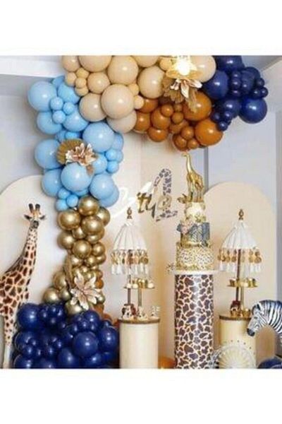 MERİ PARTİ Pastell Balloon Chrome Balloon Concept Balloon Chain Blue Caramel Skin Dark Blue Chrome Gold