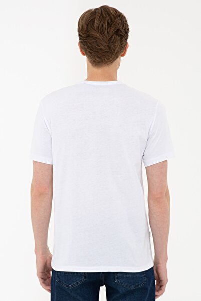 Pierre Cardin Λευκό T-shirt με λεπτή εφαρμογή Basic V-λαιμόκοψη