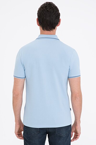 Pierre Cardin Tricou albastru deschis Slim Fit Basic cu gât polo