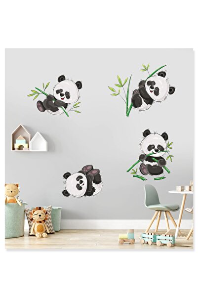 Sticker Sepetim ملصق حائط لغرفة الأطفال على شكل باندا لطيفة وفروع من الخيزران