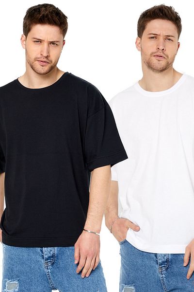 Tarz Cool Ανδρικό πολύχρωμο μπλουζάκι 2 τεμαχίων Basic Oversize Crew με κοντό μανίκι