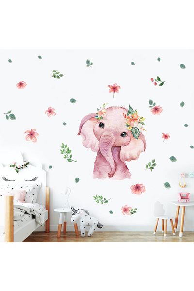 Tilki Dünyası Cute Pink Elephant Kids Room Wall Sticker