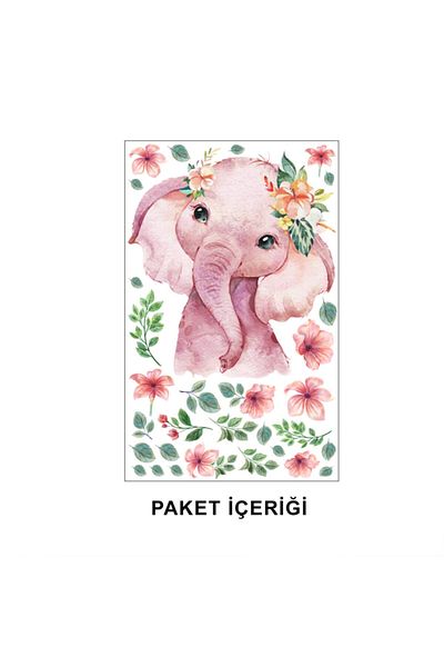 Tilki Dünyası Cute Pink Elephant Kids Room Wall Sticker