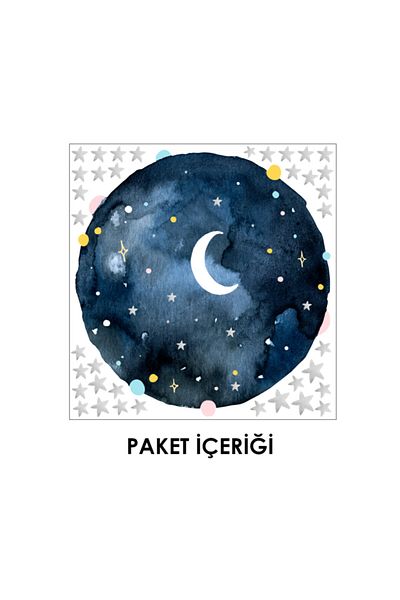 Tilki Dünyası Colorful Sky And Gray Stars Kids Room Wall Sticker