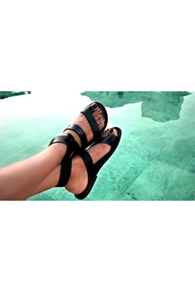 DaphneSandals صندل نسائي مصنوع يدويًا من الجلد الطبيعي باللون الأسود - صندل ب...