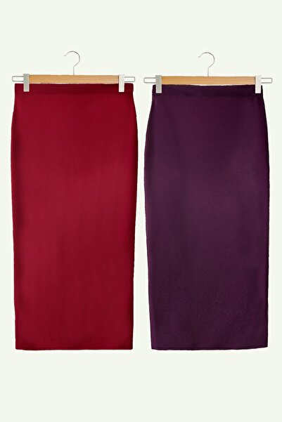 Essah Moda Kadın Bordo Kalem Etek - Mürdüm Kalem Etek