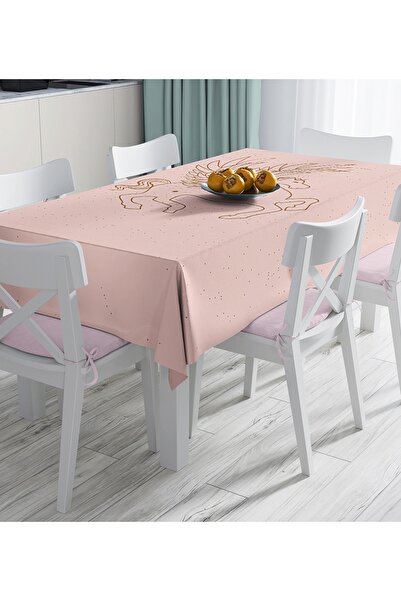Realhomes Pastel Zemin Üzerinde Unicorn Desenli Dijital Baskılı Masa Örtüsü