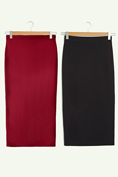 Essah Moda Kadın Bordo Kalem Etek - Siyah Kalem Etek
