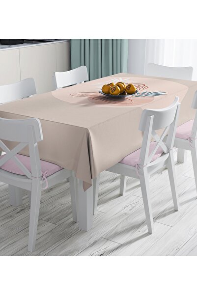 Realhomes Pastel Zemin Üzerinde Antik Desenli Dijital Baskılı Masa Örtüsü