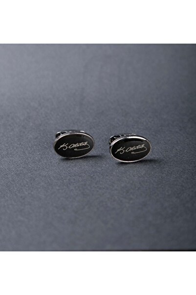 BAY AKSESUAR Gümüş Rengi Mustafa Kemal Atatürk İmzası Kol Düğmesi NK704