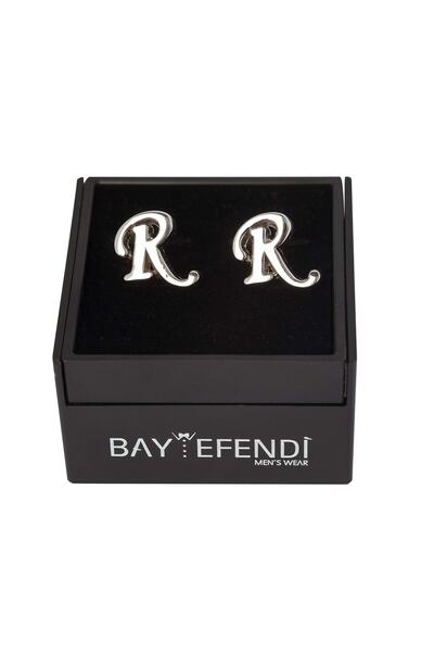 BAYEFENDİ Kişiye Özel Çift Harfli Gümüş Renk Kol Düğmesi R Harfi