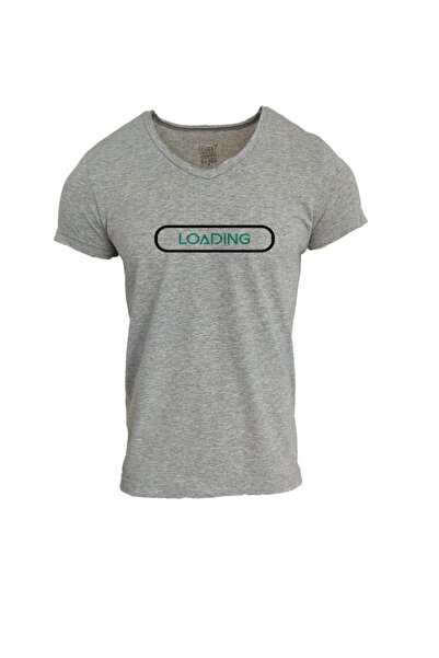 Raf Coll Muška siva melange majica sa V-izrezom Slim fit Digitalna štampa kom...