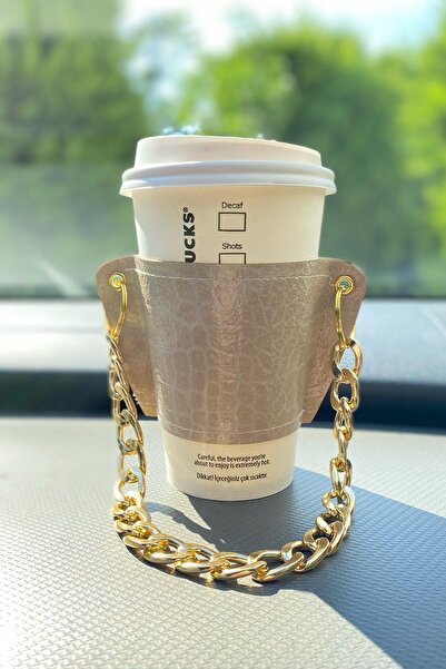 BAHELS Kadın Bej Renk Özel Seri Deri Kahve Bardak Tutacağı