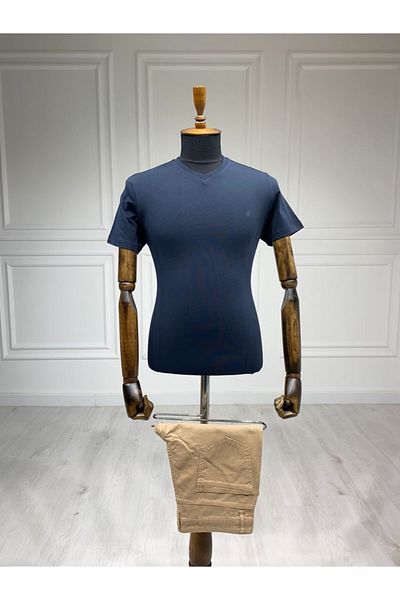 Sarar Tricou de bază cu decolteu în V bleumarin
