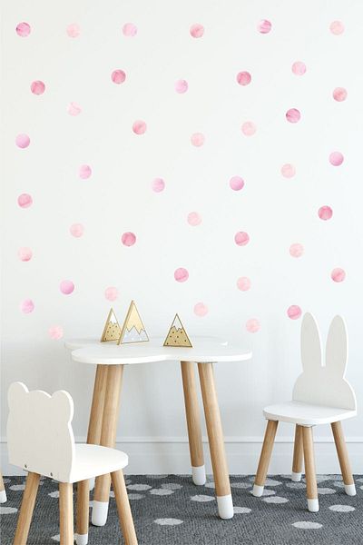 ENGINPRINT 5 Cm Pink Watercolor Polka Dot Kids Room Wall Sticker Set