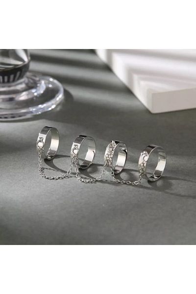 Köstebek Gothic Punk Thin Four Finger Adjustable Ring